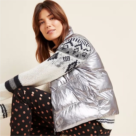 Daily Practice by Anthropologie Silver Metallic Puffer Vest - Picture 12 of 16